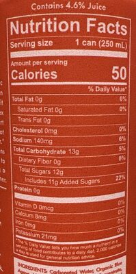 Prickly Paloma nutrition facts table