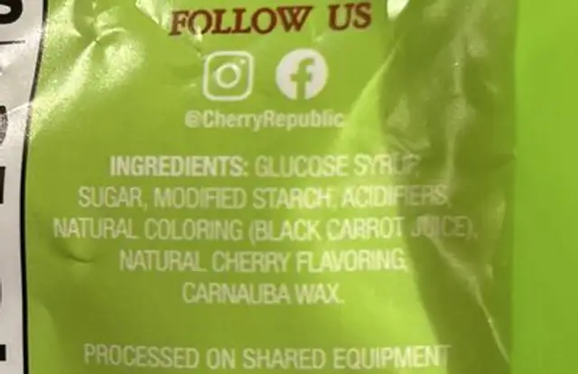Ruby Red Sour Cherry Patches ingredients label