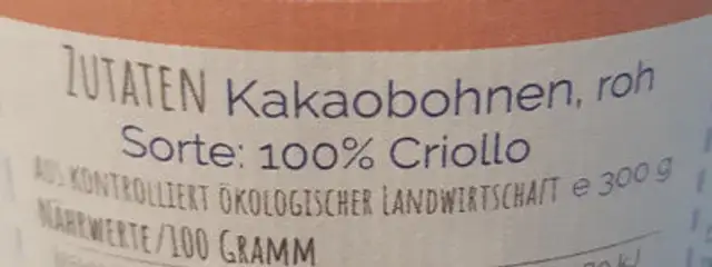 Kakaonibs ingredients label