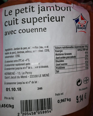 le petit jambon cuit supérieur