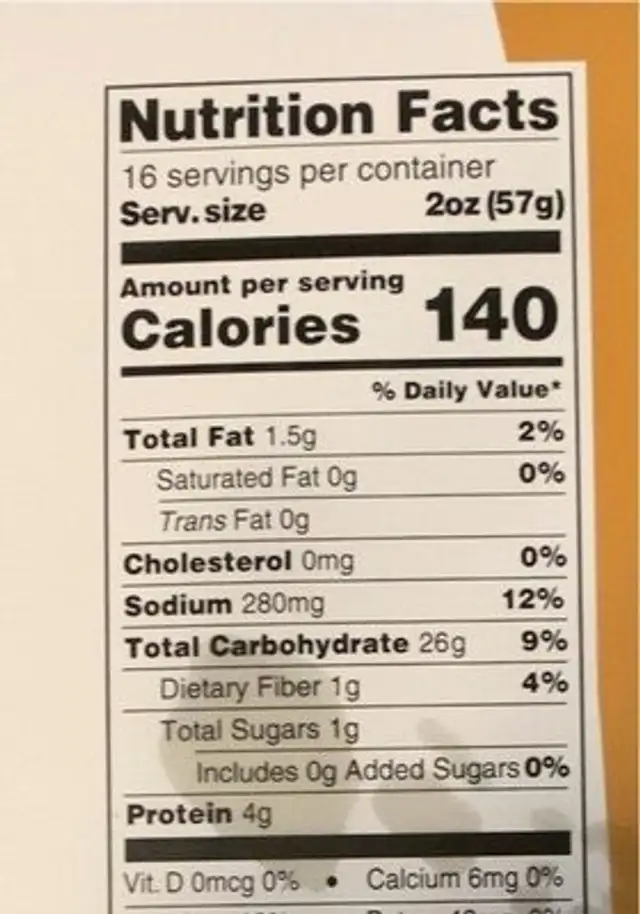 Pizza Dough nutrition facts table