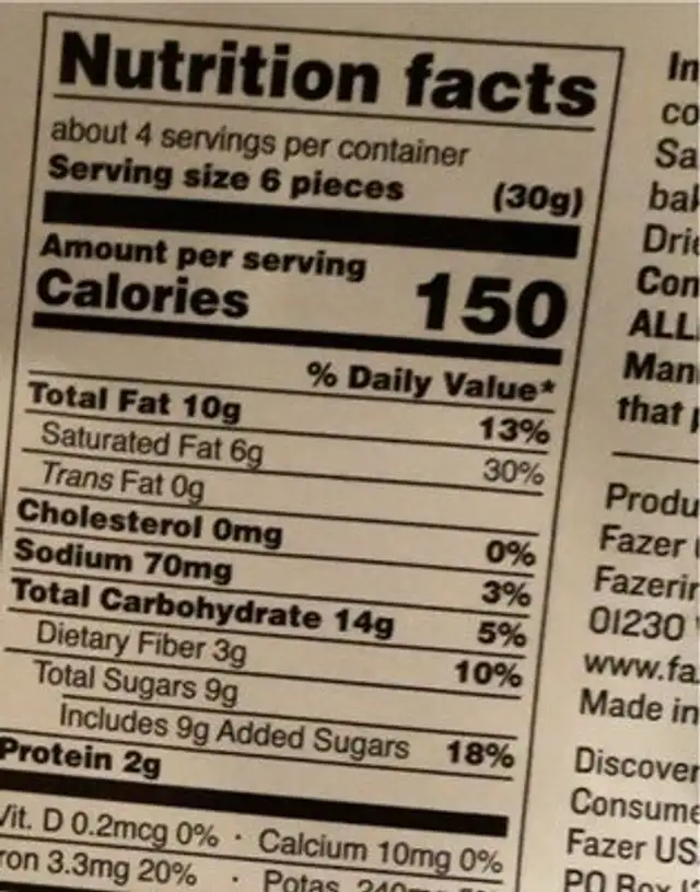 Snacking Thins nutrition facts table
