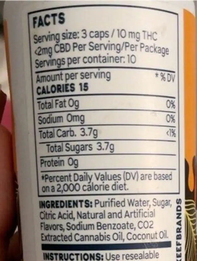Keef Cannabis infused mock tail beverage nutrition facts table
