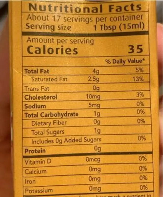 Thick cream nutrition facts table