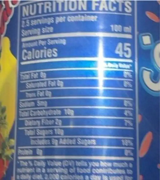 strawberry and banana drink with fruit pieces nutrition facts table