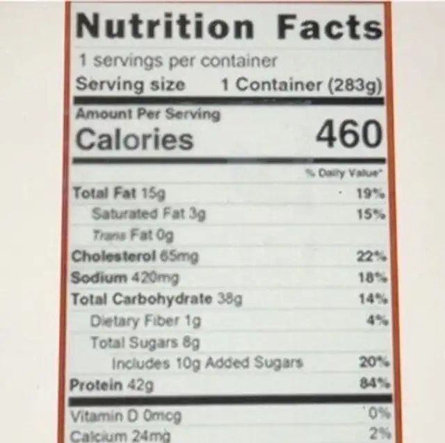 Mosul Kubba Chicken Tikka Meal nutrition facts table