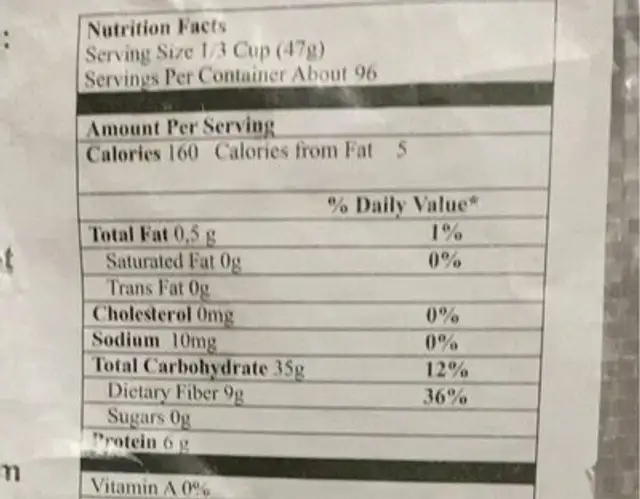 Bulgur nutrition facts table