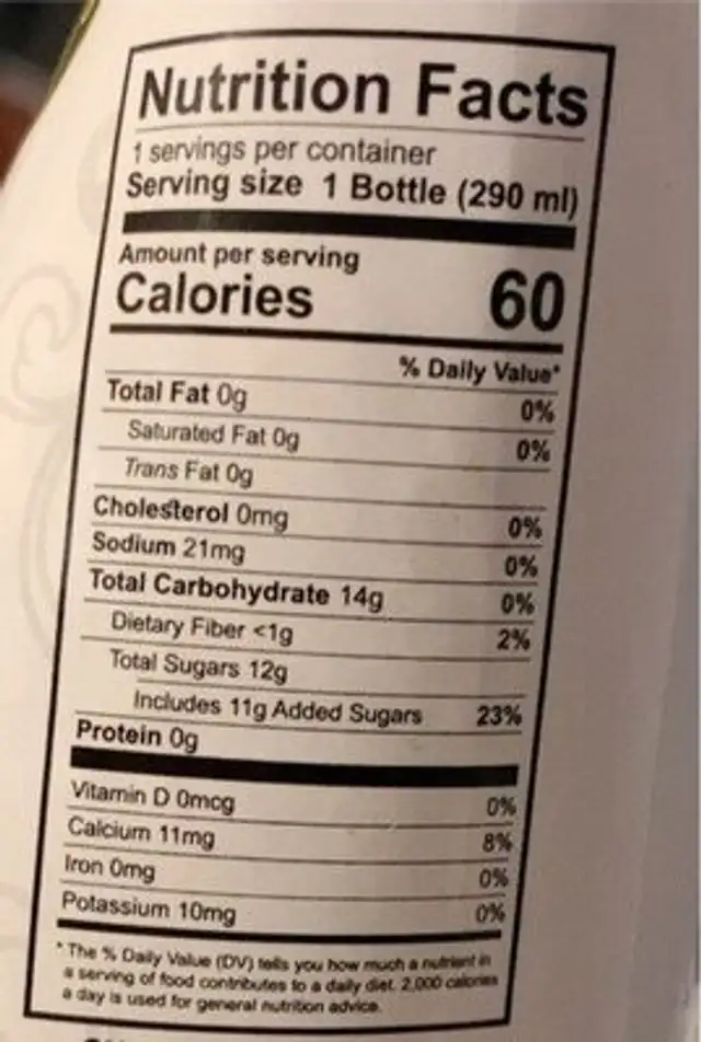 Basil seed drink lychee nutrition facts table