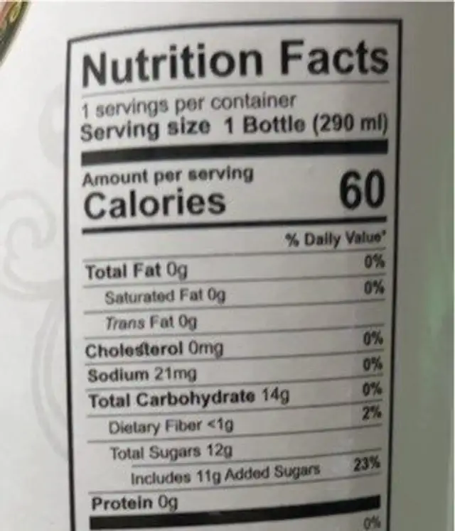 Basil seed drink pineapple nutrition facts table