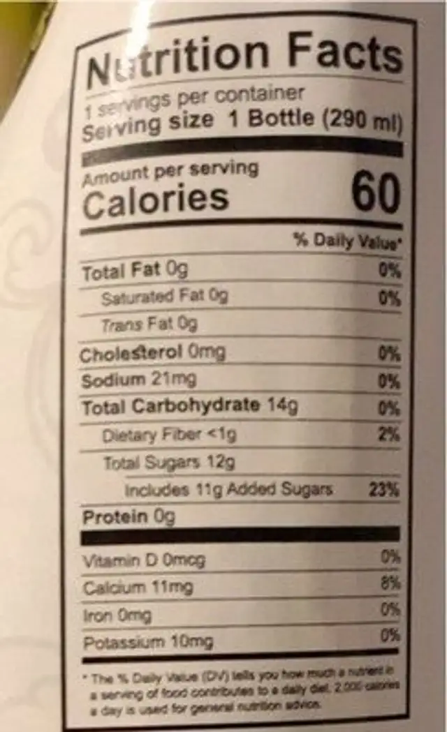 Basil seed drink nutrition facts table