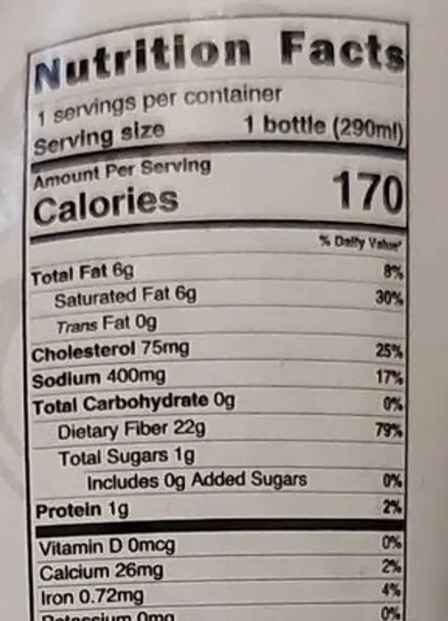 Coconut Milk Drink nutrition facts table