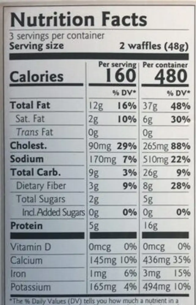 Keto toaster waffles nutrition facts table