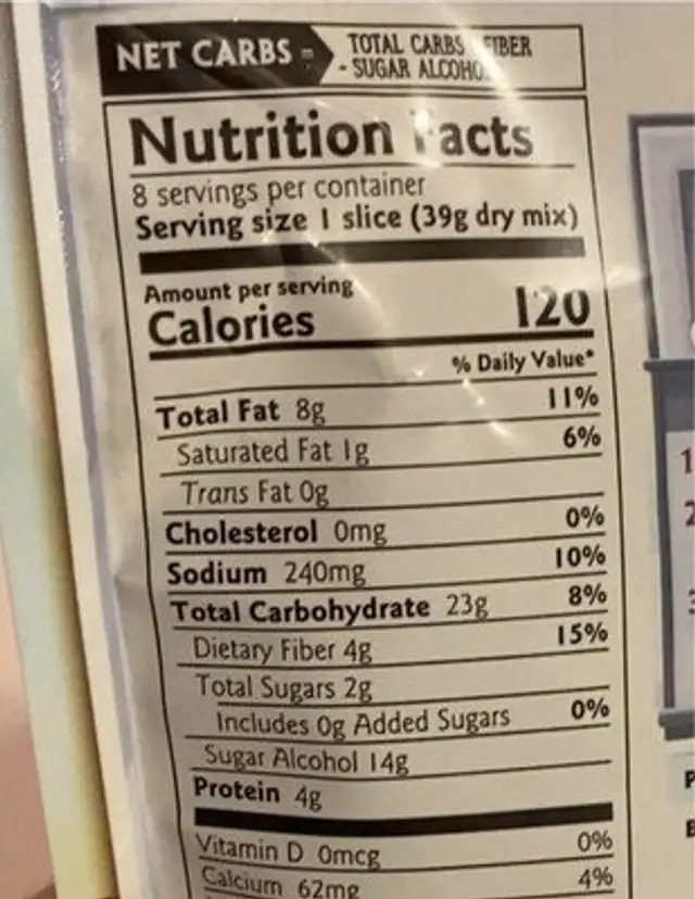 Keto chocolate nutrition facts table