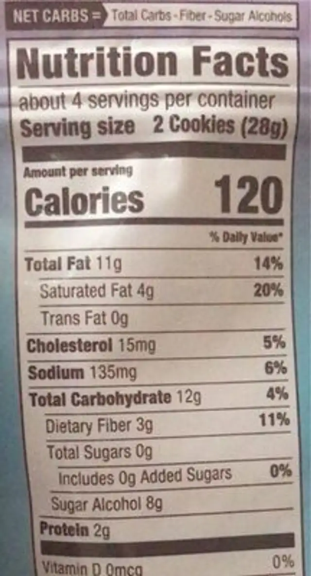 Double chocolate chip cookies nutrition facts table