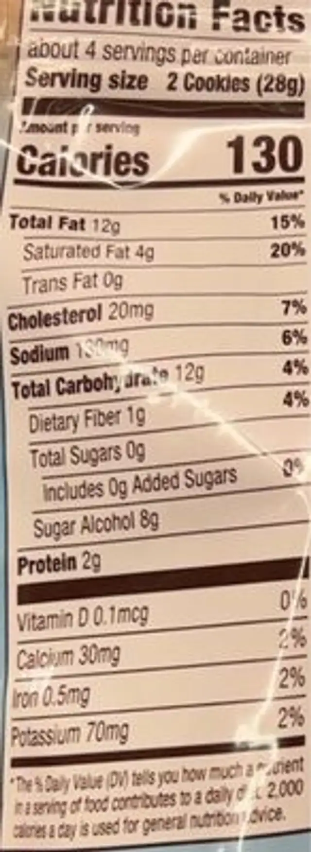 Snickerdoodle Cookies nutrition facts table