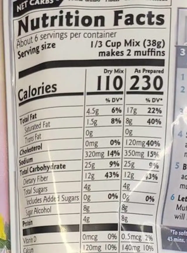 muffin mix keto blueberry nutrition facts table