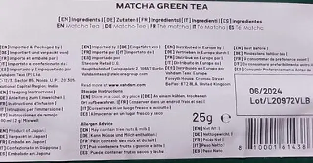 matcha green tea nutrition facts table