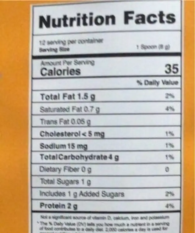 Original Chai nutrition facts table