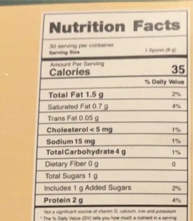 Vanilla Chai nutrition facts table