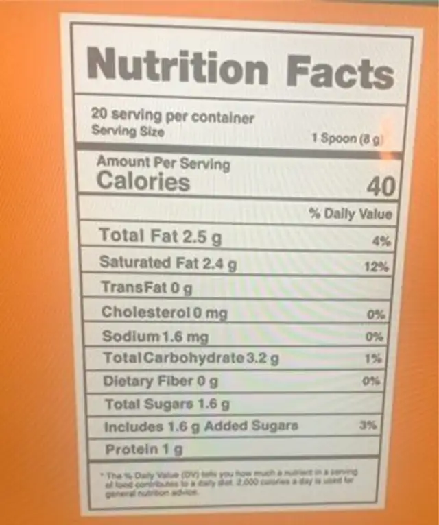 Chai Latte nutrition facts table