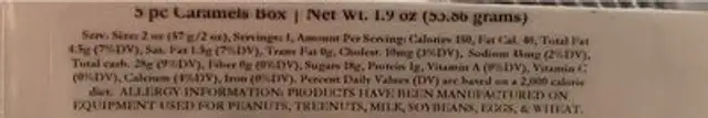 Sea Salt Caramels Milk Chocolate nutrition facts table