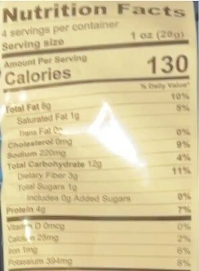 Zesty Ranch Cruncy Curls nutrition facts table