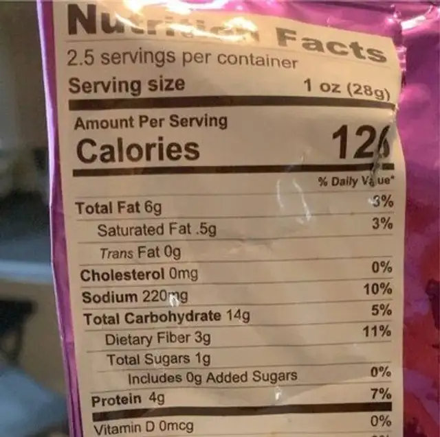 Peatos classic onion nutrition facts table