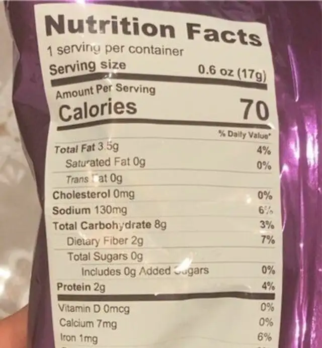 Peatoes nutrition facts table