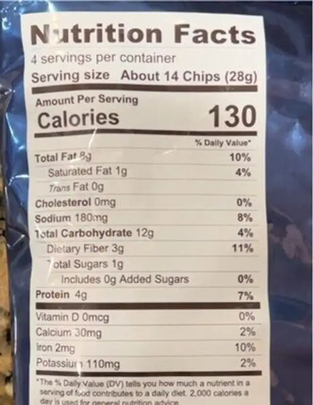 Peatos zesty Ranch chips nutrition facts table