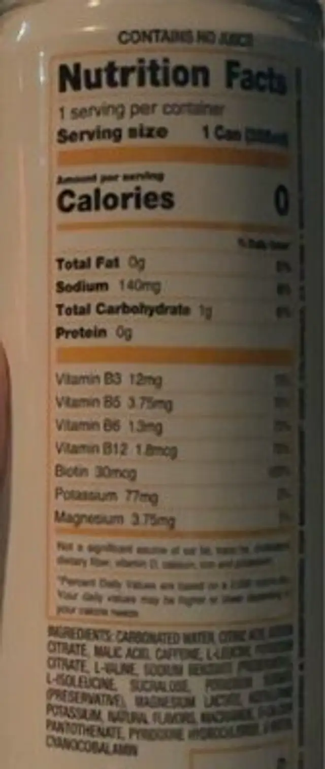 FitMiss Energy Mango Sunshine nutrition facts table