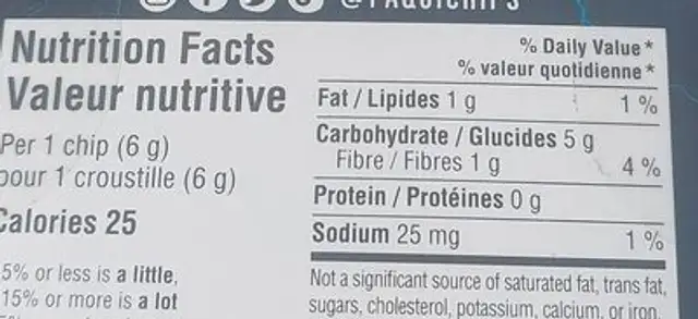 One chip challenge nutrition facts table