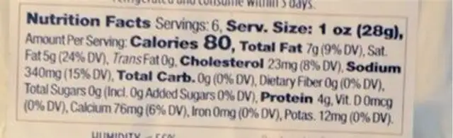 Barrel aged feta nutrition facts table