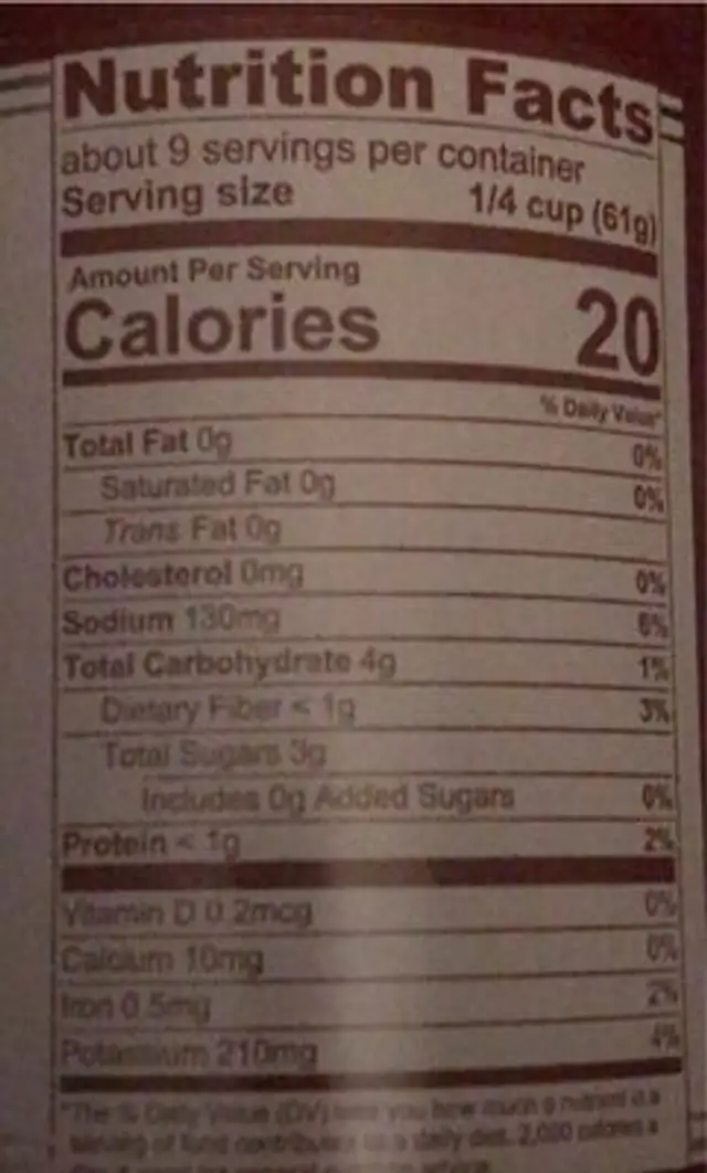 Strained tomatoes nutrition facts table