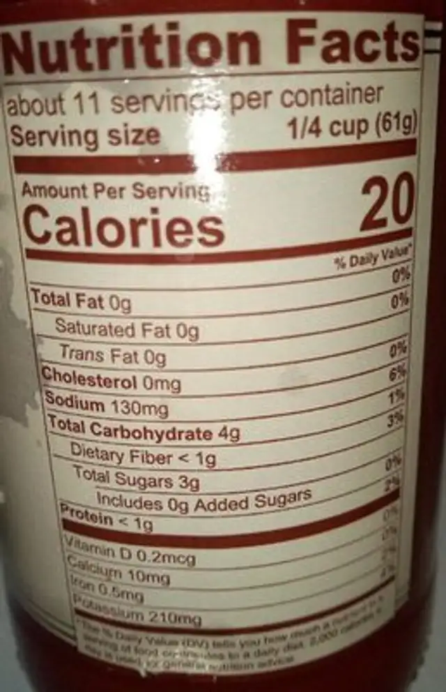 Coulis tomate nutrition facts table