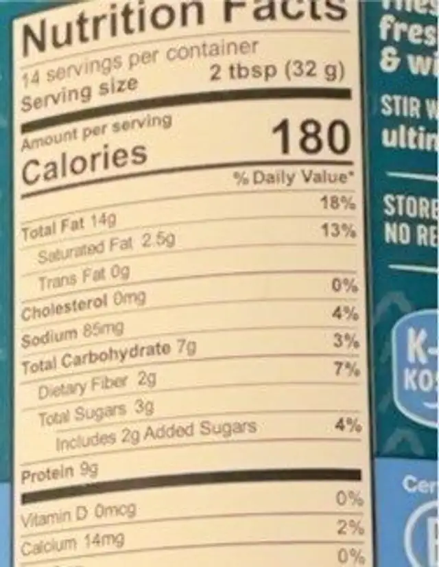 Vanilla collagen peanut butter nutrition facts table