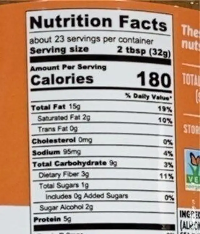 Cinnamon crunch nut butter nutrition facts table