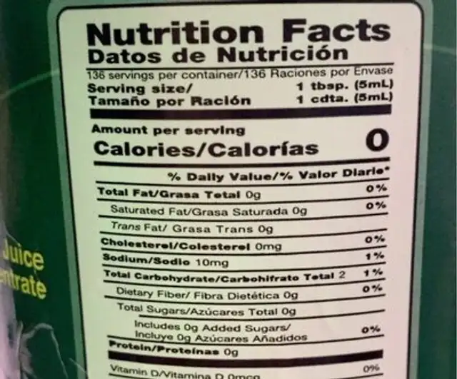 Jugo de limon nutrition facts table