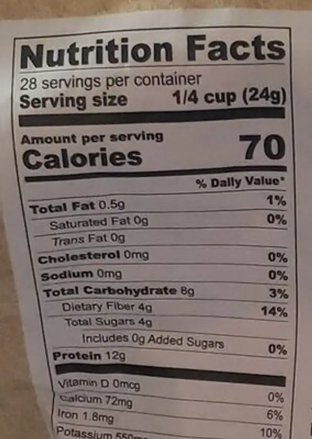 Textured vegetable protein nutrition facts table