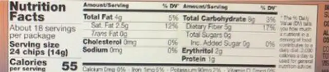 Lily’s dark chocolate keto baking chips nutrition facts table