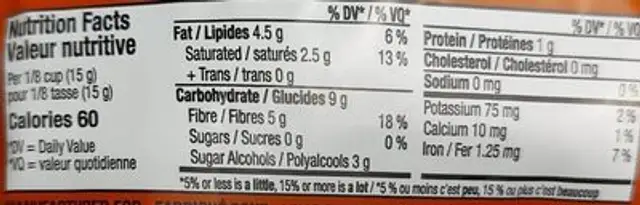 Brisure style mi-sucrés à cuisson nutrition facts table