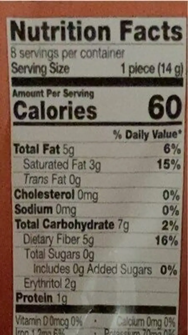Semi Sweet Style Baking Bar nutrition facts table