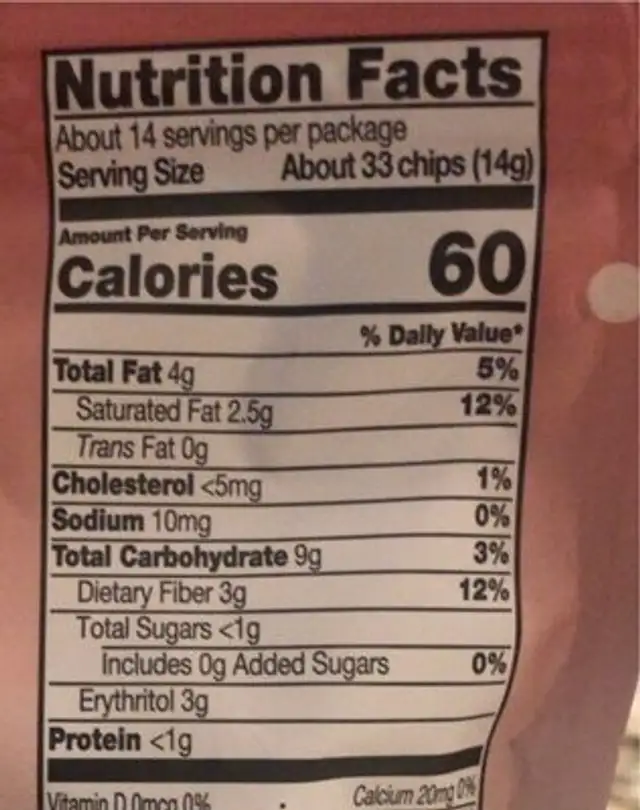 Peppermint baking chips nutrition facts table