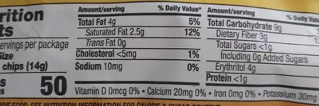 Butterscotch Flavor BAKING CHIPS nutrition facts table