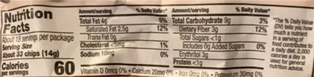 Peppermint baking chips nutrition facts table