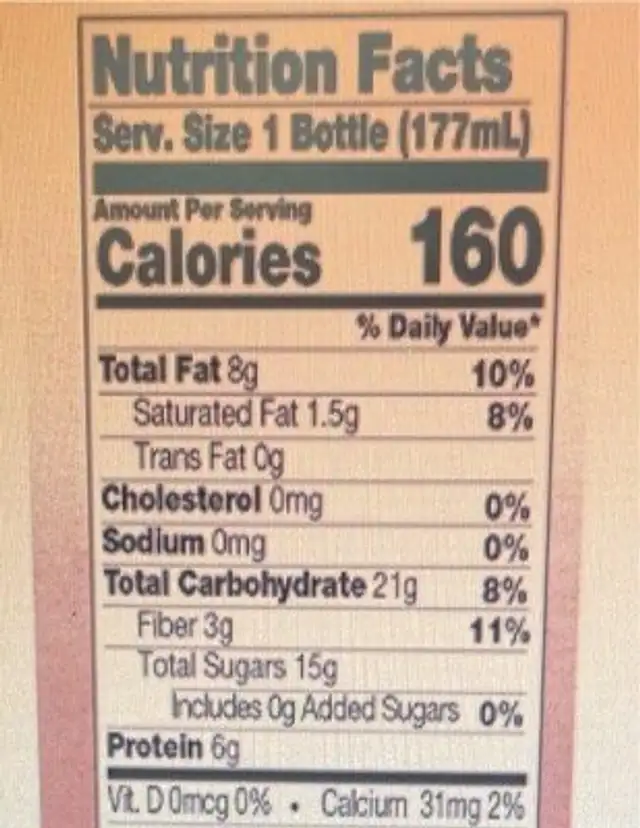 Organic dairy-free immunity smoothie nutrition facts table
