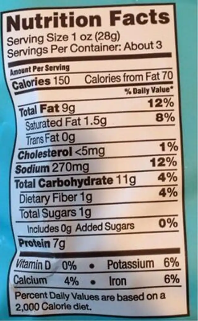 Biena aged white cheddar baked chickpea puffs nutrition facts table