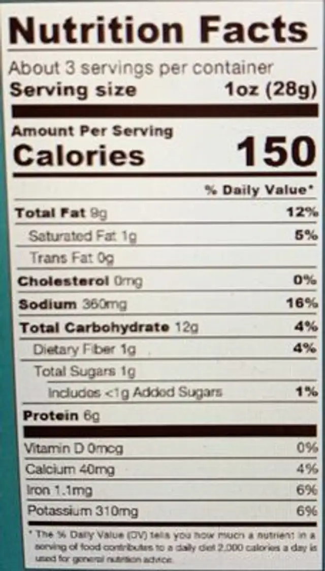 Blazin' hot baked chickpea puffs nutrition facts table