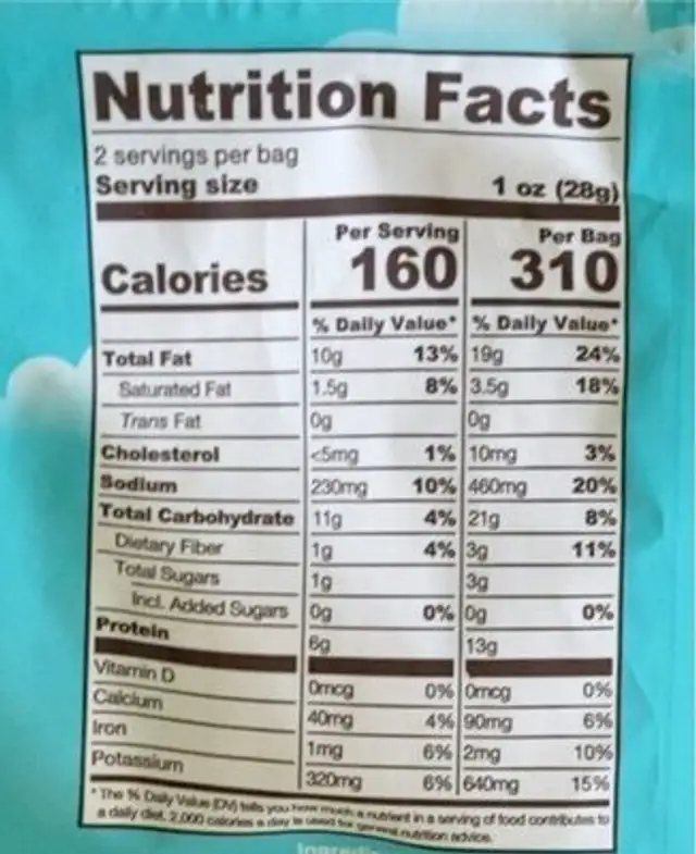 Grain Free Chickpea Puffs (Aged White Cheddar) nutrition facts table