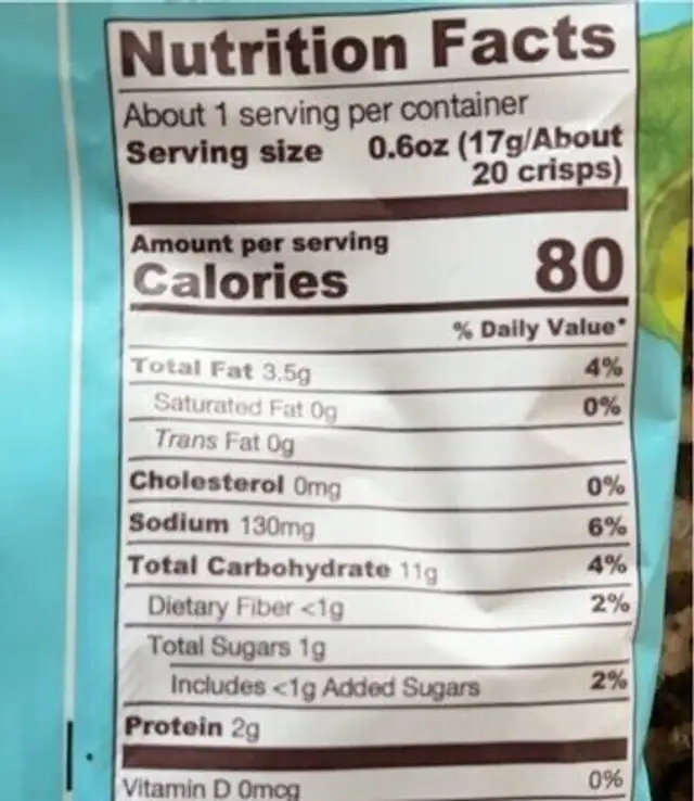 Tasty thins nutrition facts table