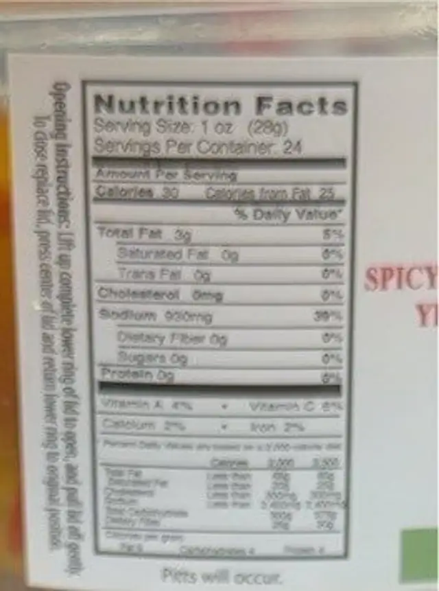 Green land food green olives nutrition facts table